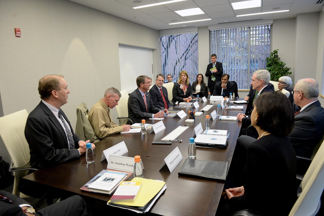 Defense Secretary Ash Carters speaks with Akamai Technologies staff members in Boston, Mass., Dec. 2, 2015. DoD photo by Army Sgt. 1st Class Clydell Kinchen