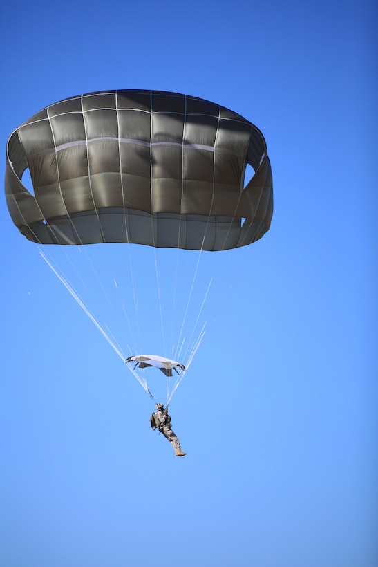 A paratrooper descends over the Sicily Drop Zone during training on Fort Bragg, N.C., Nov. 21, 2015. U.S. Army photo by Spc. Darius D. Davis 