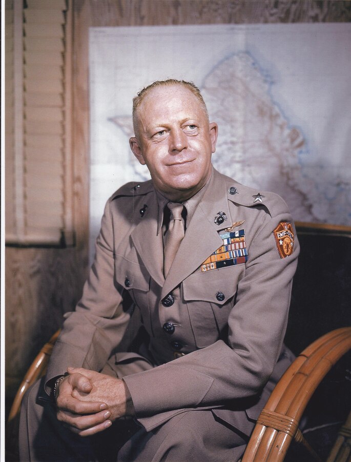 The late Maj. Gen. Merritt Austin Edson is pictured here as a brigadier general, serving as Chief of Staff for Lt. Gen. Holland M. “Howlin’ Mad” Smith, Fleet Marine Forces Pacific, in late 1944 or early 1945.