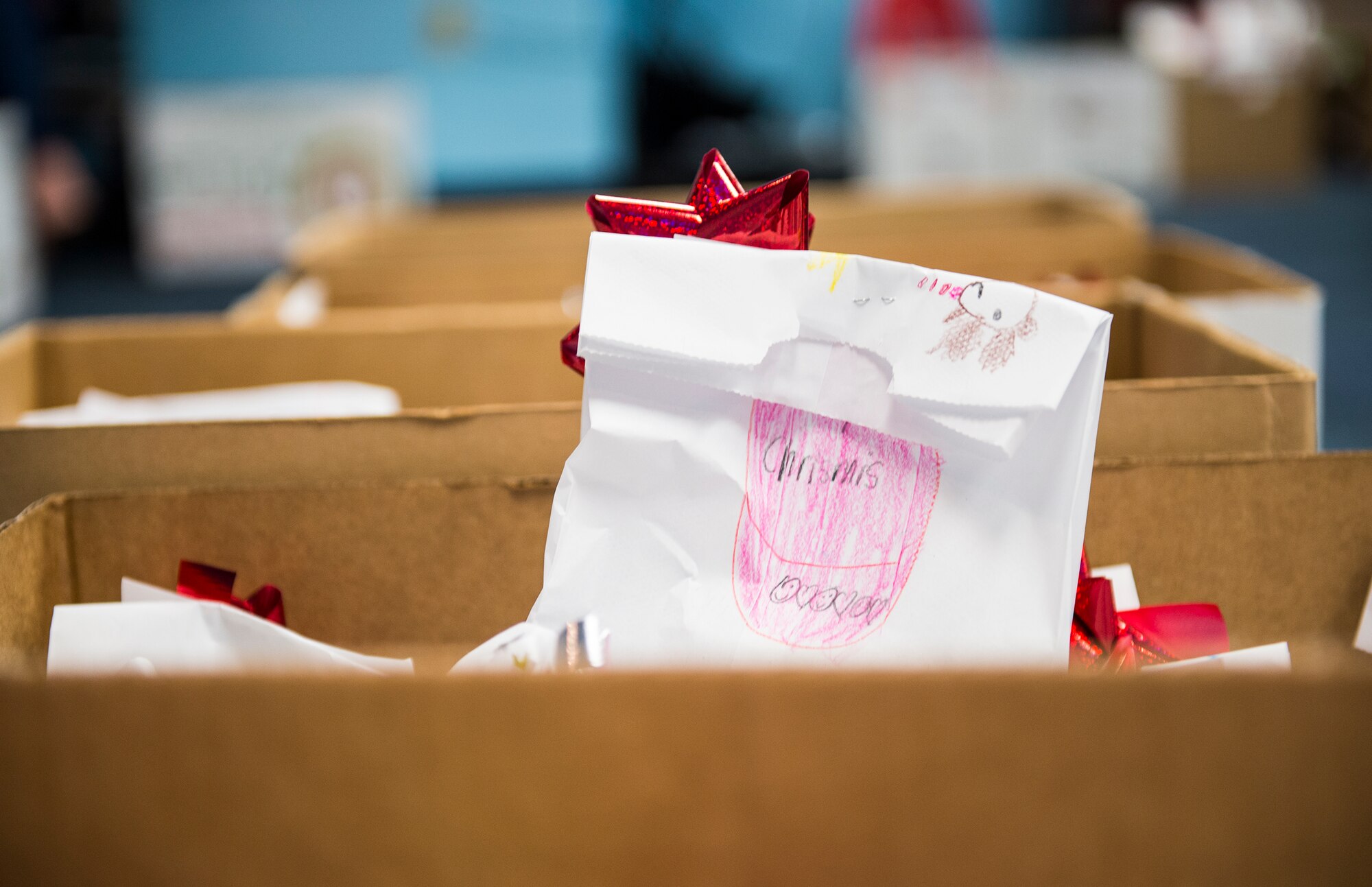 A single bag of cookies waits to be delivered during the Annual Airmen’s Cookie Drive, Dec. 2, 2015, at Moody Air Force Base, Ga. Local organizations, Airmen and spouses donated more than 8,400 cookies for Moody’s dorm residents and approximately 635 bags were distributed. (U.S. Air Force photo by Senior Airman Ceaira Tinsley/Released)