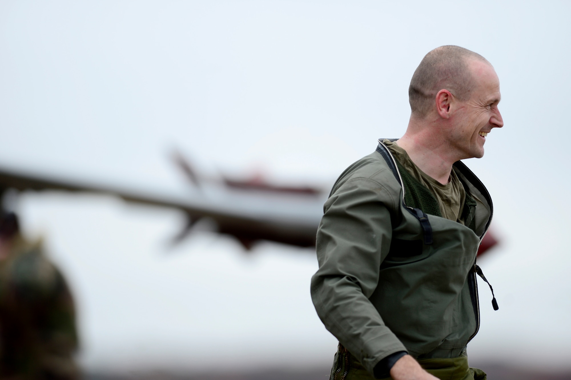 A French Air Force (FrAF) Dassault Rafale pilot arrives for the inaugural Trilateral Exercise at Langley Air Force Base, Va., Dec. 1, 2015. The FrAF along with the British Royal Air Force, are partnering with the U.S. Air Force in the exercise which will have more than 500 people involved. (U.S. Air Force photo by Senior Airman Kayla Newman)