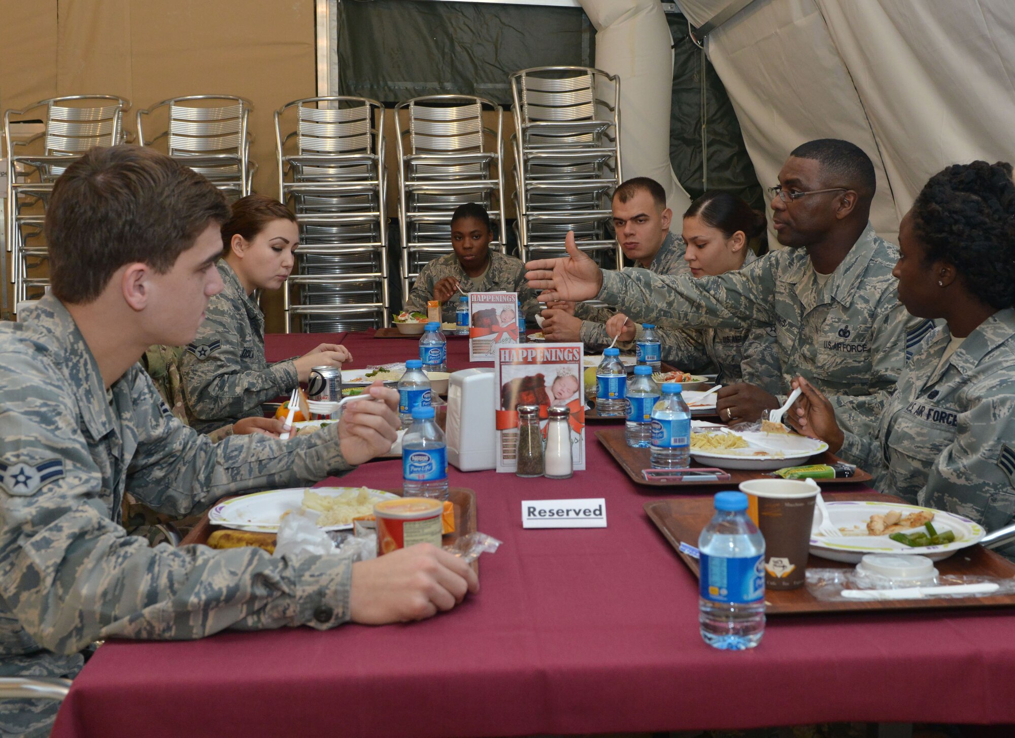 Chief Master Sgt. James Davis, U.S. Air Forces in Europe and Air Forces Africa command chief, speaks with Airmen during a base visit Dec. 1, 2015, at Incirlik Air Base, Turkey. Davis spoke with Airmen about Operation Inherent Resolve and the importance of the mission. (U.S. Air Force photo by Staff Sgt. Michael Battles/Released)