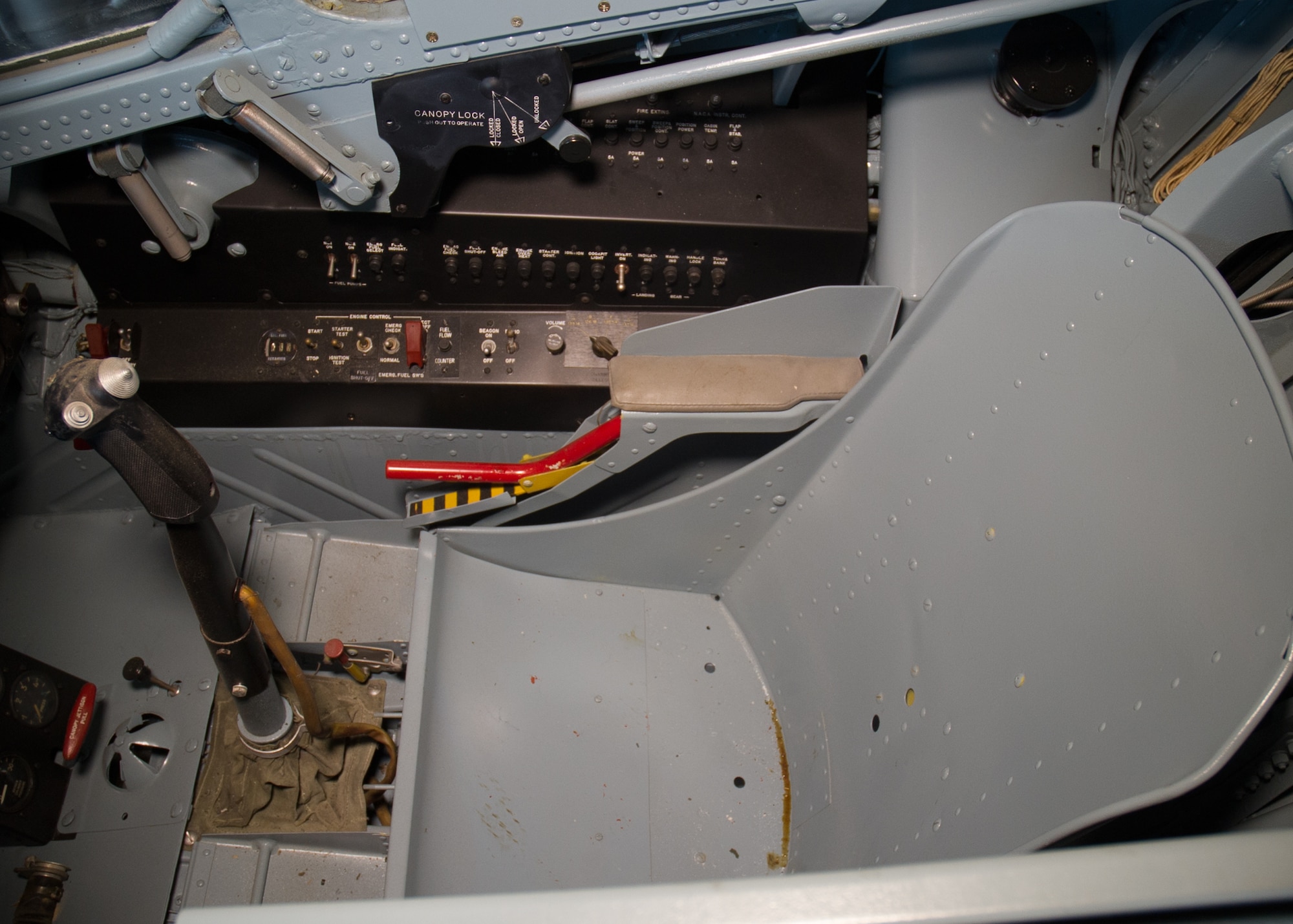 Bell X-5 cockpit in the Research & Development Gallery at the National Museum of the United States Air Force. (U.S. Air Force photo by Ken LaRock)