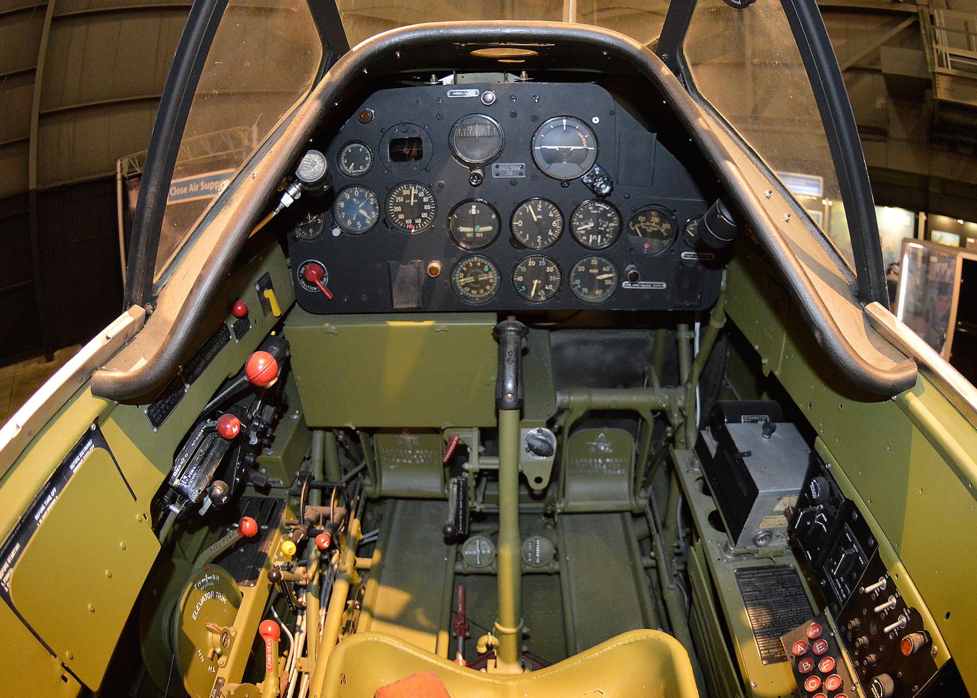 North American T-6D "Mosquito" front cockpit in the Korean War Gallery at the National Museum of the United States Air Force. (U.S. Air Force photo by Ken LaRock)