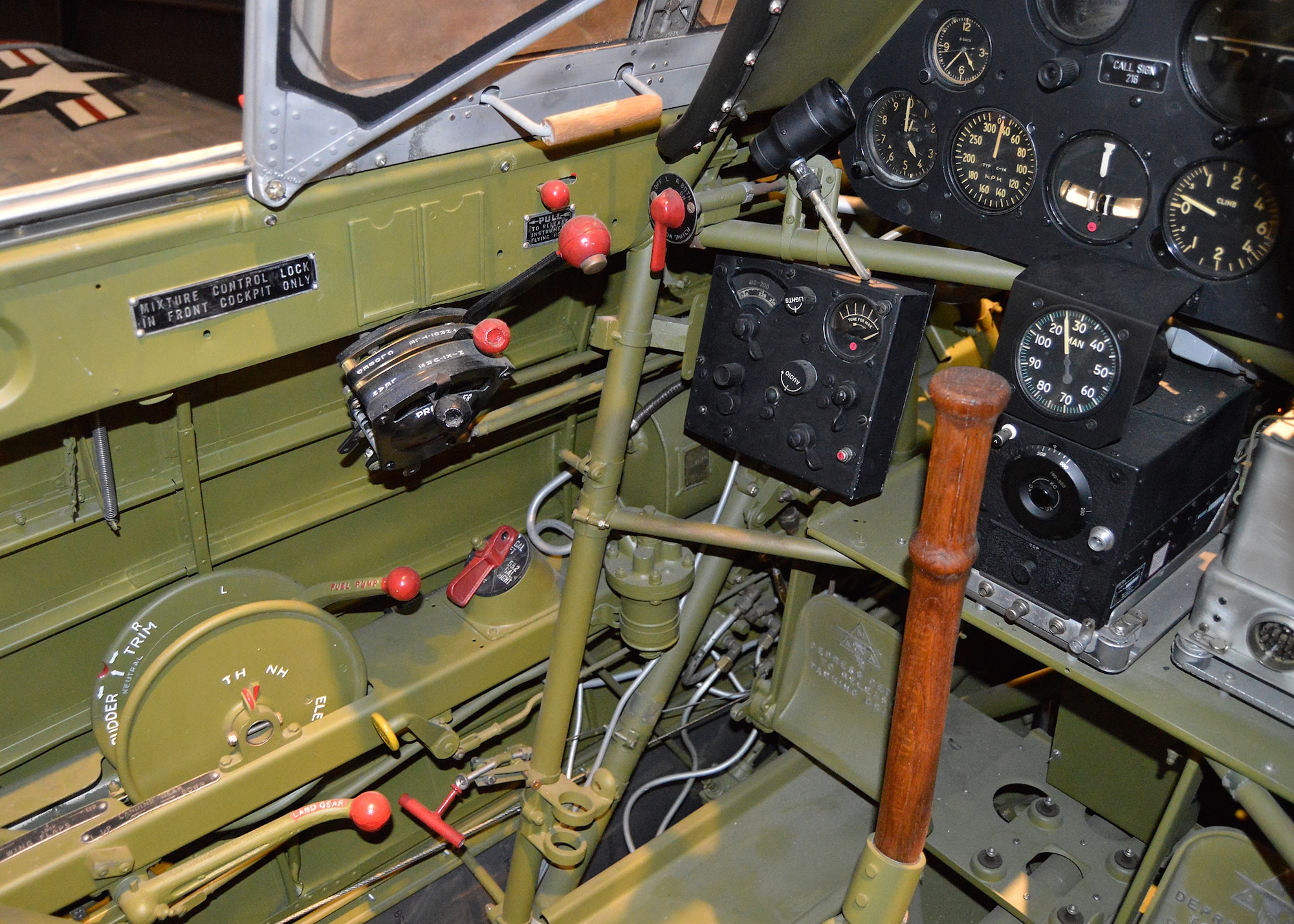 North American T-6D "Mosquito" rear cockpit in the Korean War Gallery at the National Museum of the United States Air Force. (U.S. Air Force photo by Ken LaRock)