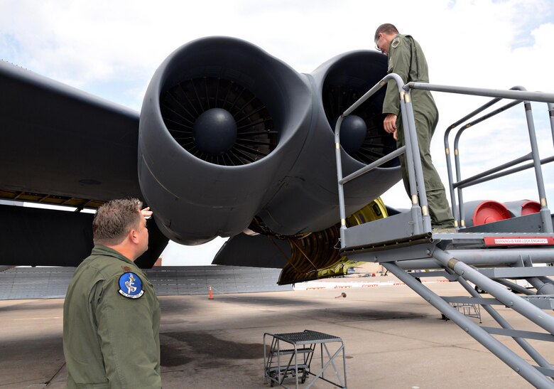 B-52 pilots with the 10th Flight Test Squadron thoroughly check every section of their planes to assure that they are running correctly. (Air Force photo by Kelly White)