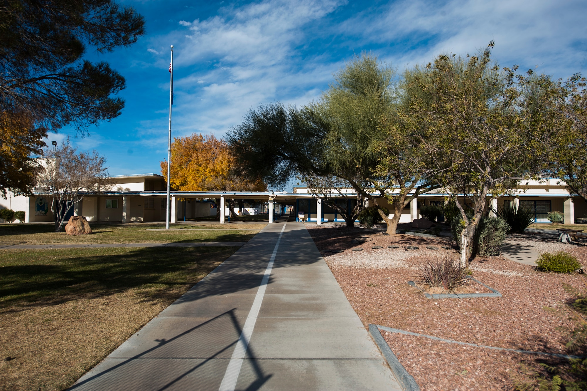 Lomie G. Heard Elementary School was constructed on Nellis Air Force Base in 1951 and will no longer be part of the Clark County School District (CCSD) at the end of the 2015-2016 school year. CCSD leases the land on Nellis AFB where Lomie G. Heard is located. The lease will expire at the end of the current school year and the U.S. Air Force is currently in negotiations with Coral Academy of Science Las Vegas to bring a public charter school on base. CASLV, which will be free for students to attend, plans to temporarily operate out of the Lomie G. Heard facility while construction of the new permanent campus is built. (U.S. Air Force photo by Staff Sgt. Siuta B. Ika)