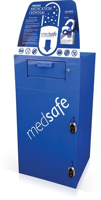 The MedSafe box is now located in the 412th Medical Group Pharmacy at the main clinic. The box offers a safe way to dispose of unneeded or old medications. (Courtesy Photo) 