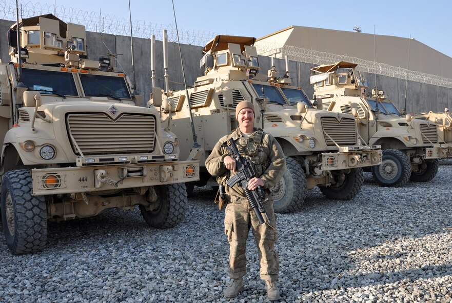 U.S. Army Staff Sgt. Matthew Amon, security forces squad leader at Train, Advise, Assist Command-Air (TAAC-Air) in Kabul, Afghanistan, set-up a school supply drive with family and friends back home in Texas to donate to children at a local orphanage.  Amon is deployed from the 442nd Engineer Company as part of the Texas Army National Guard.  (U.S. Air Force photo by Capt. Eydie Sakura/released)