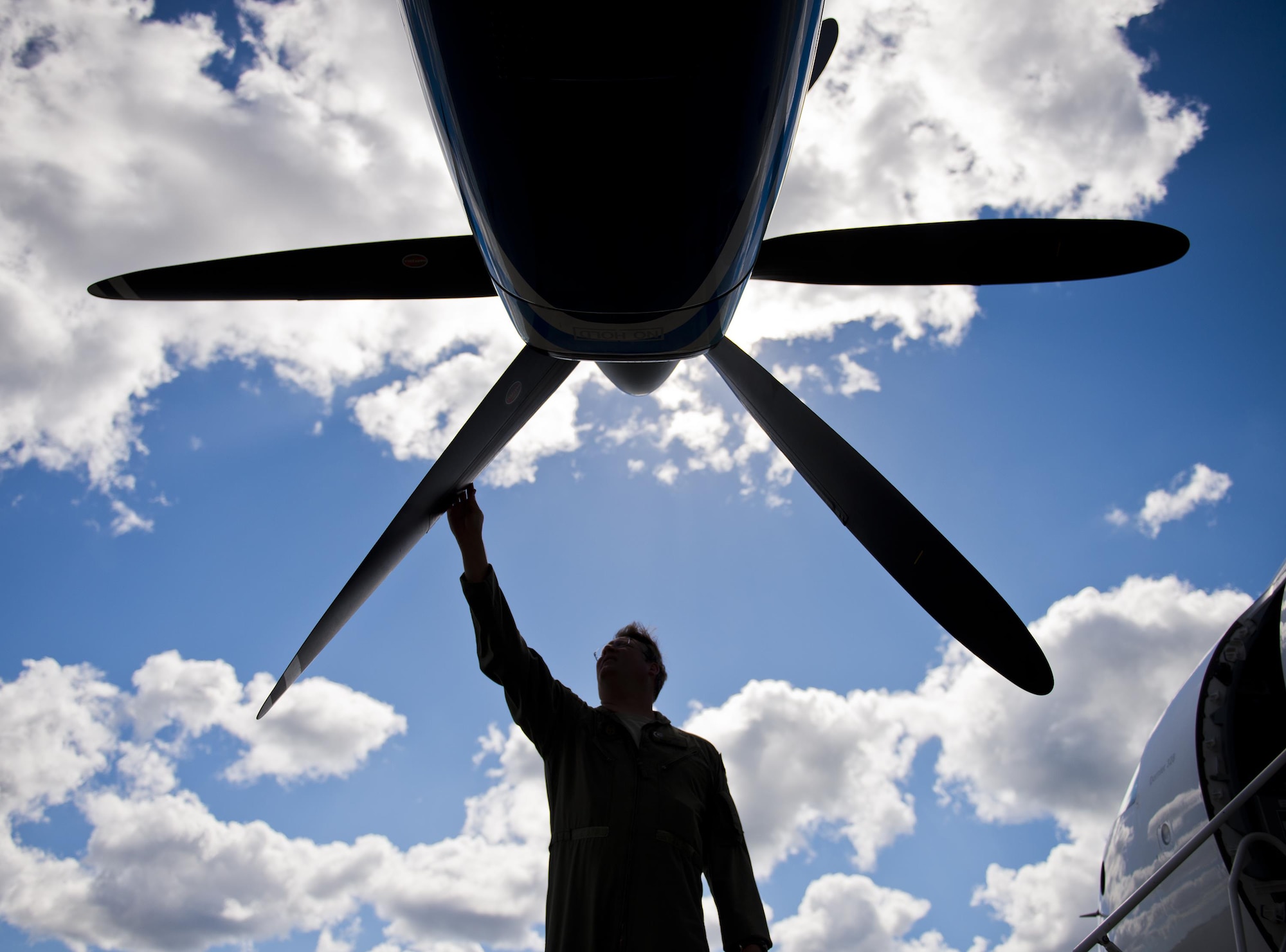 Senior Master Sgt. Bill Bethke, 711th Special Operations Squadron, completes his postflight checks on a C-146 Wolfhound at Duke Field, Fla., Oct. 21.  The Air Force Special Operations Wing aircraft are used specifically in the training and operation of the 919th Special Operations Wing’s nonstandard aviation mission.  (U.S. Air Force photo/Tech. Sgt. Sam King)