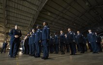 Lt. Col. David Kattler, 919th Special Operations Civil Engineer Squadron commander, performs an open ranks inspection for his Airmen Dec. 5 at Duke Field, Fla.  The goal of the inspection is for the Airmen to ensure their service dress and appearance conform to Air Force standards.  (U.S. Air Force photo/Tech. Sgt. Sam King)