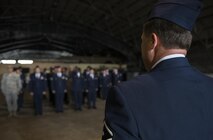 Master Sgt. Glenn Brackin, 919th Special Operations Civil Engineer Squadron first sergeant, orders Airmen into formation prior to an open ranks inspection Dec. 5 at Duke Field, Fla.  The goal of the inspection is for the Airmen to ensure their service dress and appearance conform to Air Force standards.  (U.S. Air Force photo/Tech. Sgt. Sam King)