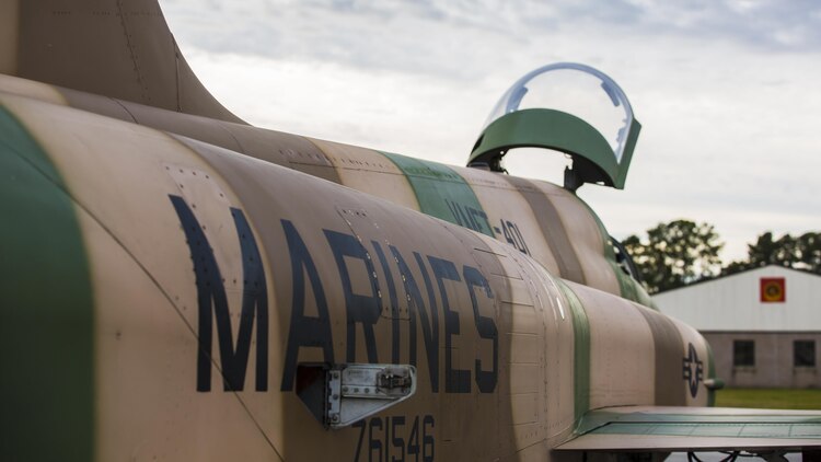 An F-5N Tiger II aircraft rests on the flight line at Marine Corps Air Station Beaufort, S.C. Dec. 3, 2015. The aircraft arrived at the air station to support Marine Fighter Attack Training Squadron 501 in air-to-air training from Dec. 2-Dec. 11. Marine Fighter Training Squadron 401 brought five F-5N Tiger II aircraft to support red air for VMFAT-501. Red air is the adversary forces for air-to-air training. 