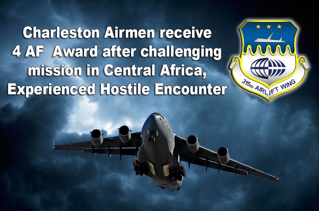JOINT BASE CHARLESTON, S.C. -- A Team Charleston Aircrew, received the Fourth Air Force Aircrew Excellence Award Nov. 19 here for their efforts while executing an airlift mission to Central African Republic Sept. 25, 2015.  As a part of Operation Echo Casemate, the aircrew of REACH 356 braved poor weather conditions, fuel system malfunctions, extended duty hours and enemy ground fire to deliver French peacekeeping soldiers and mission-critical cargo to Central African Republic. (U.S. Air Force Graphic Illustration by Michael Dukes)