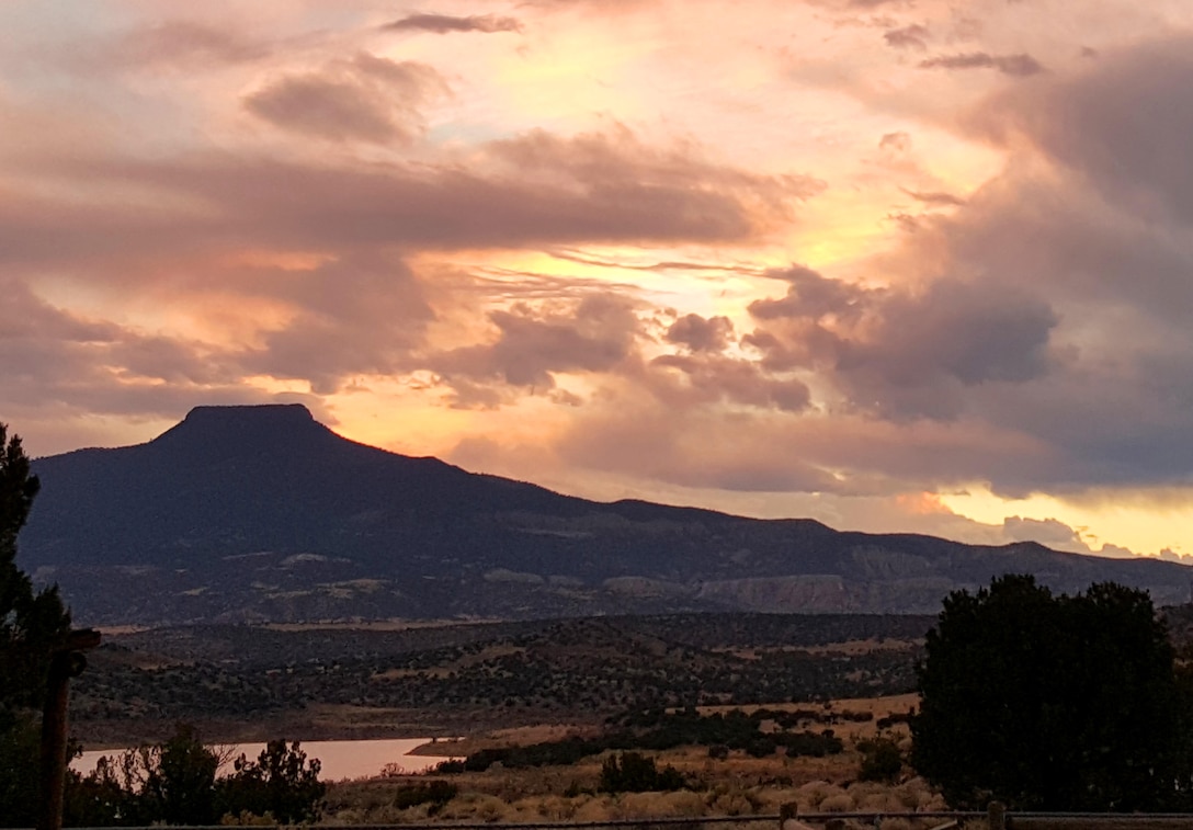 ABIQUIU LAKE, N.M. – View of Cerro Pedernal from the campsite at the lake, Oct. 1, 2015. Photo by Richard Banker. This was a 2015 Photo Drive entry.