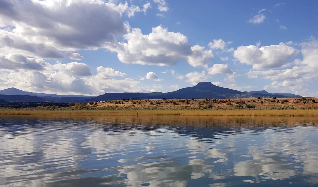 ABIQUIU LAKE, N.M. – View of Cerro Pedernal from a boat in the lake. Photo by Richard Banker, Oct. 1, 2015.
