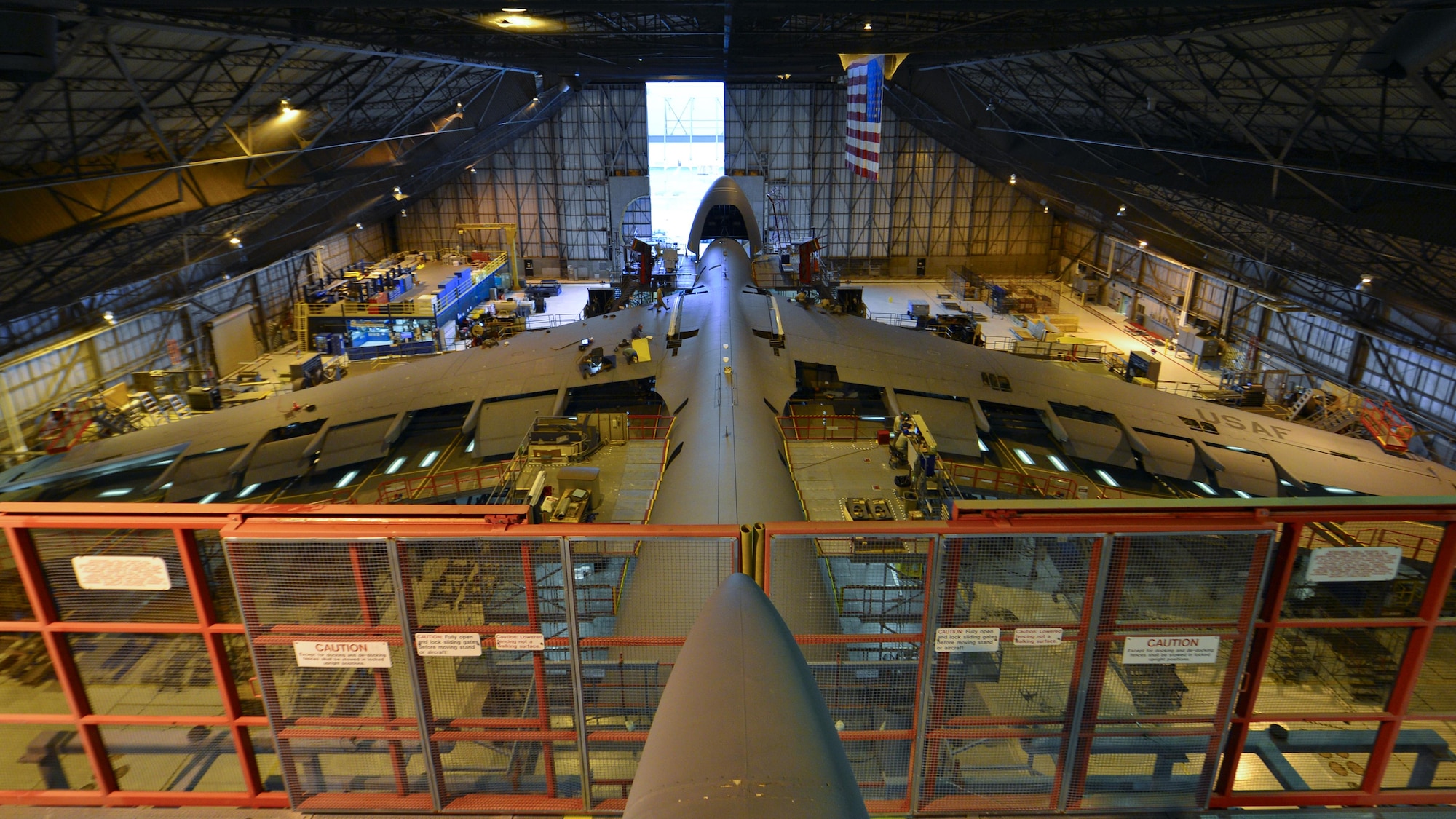 A C-5M Super Galaxy undergoes a Maintenance Steering Group-3 Major inspection Dec. 2, 2015, in the isochronal dock of the 436th Maintenance Squadron at Dover Air Force Base, Del. A Major ISO inspection takes approximately 55 days and more than 100 maintainers can be working on the aircraft at any given time. (U.S. Air Force photo/Senior Airman William Johnson)