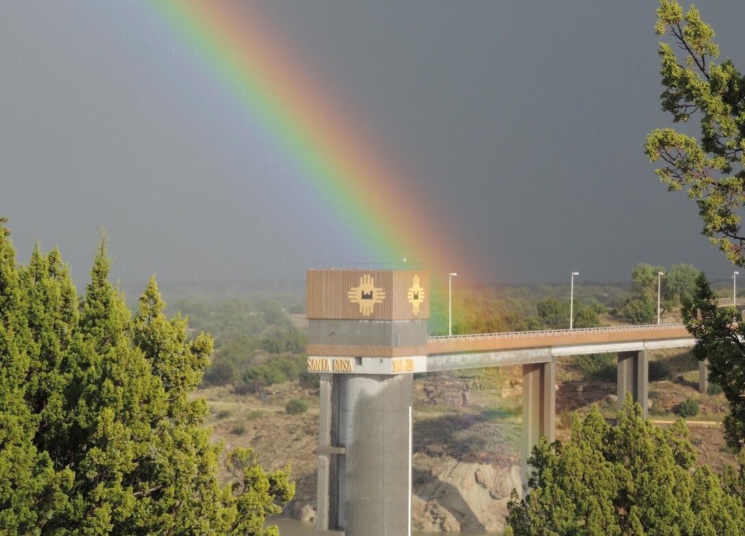 SANTA ROSA LAKE, N.M. – A rainbow is seen behind the control tower at the Santa Rosa Lake Project, Oct. 22, 2015.  Photo by Paul Sanchez. This was a 2015 photo drive entry.
