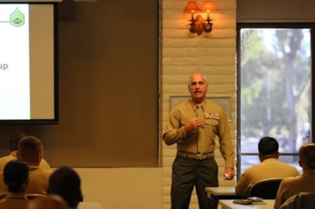 Brig. Gen. David A. Ottignon, the 1st Marine Logistics Group Commanding General, spoke at the Staff Sergeant's Seminar aboard Marine Corps Base Camp Pendleton Friday, Nov. 20. Newly selected and promoted staff sergeants gathered at this seminar to gain insight on expectations of a staff NCO from the senior enlisted and officers' perspective.