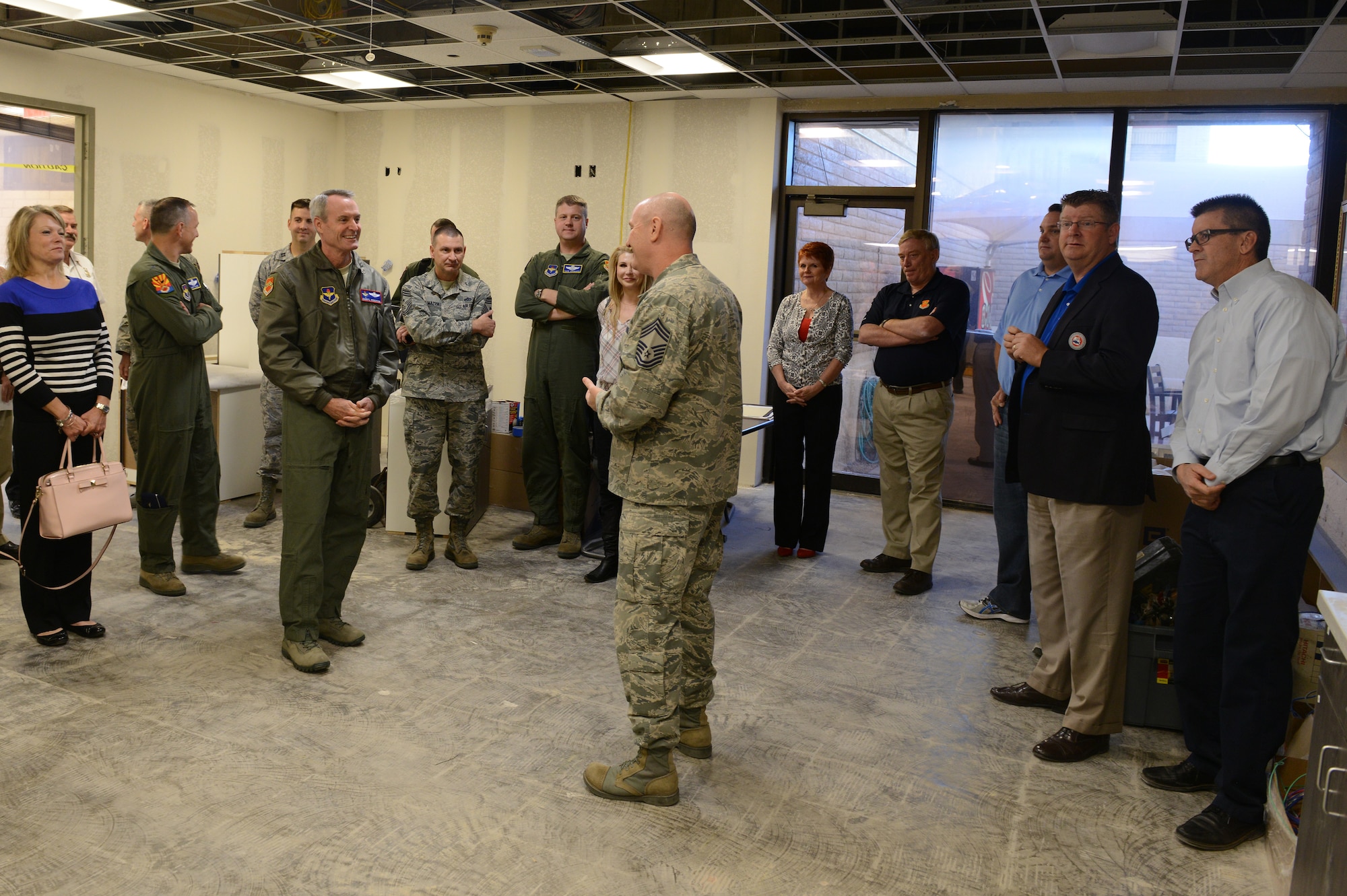 Lt. Gen. Darryl Roberson, commander of Air and Education Training Command, tours the Fire Department at Luke Air Force Base, Ariz., Dec. 3, 2015. Roberson visited the base to talk to Airmen about his priorities and vision for AETC. (U.S. Air Force photo by Senior Airman James Hensley)