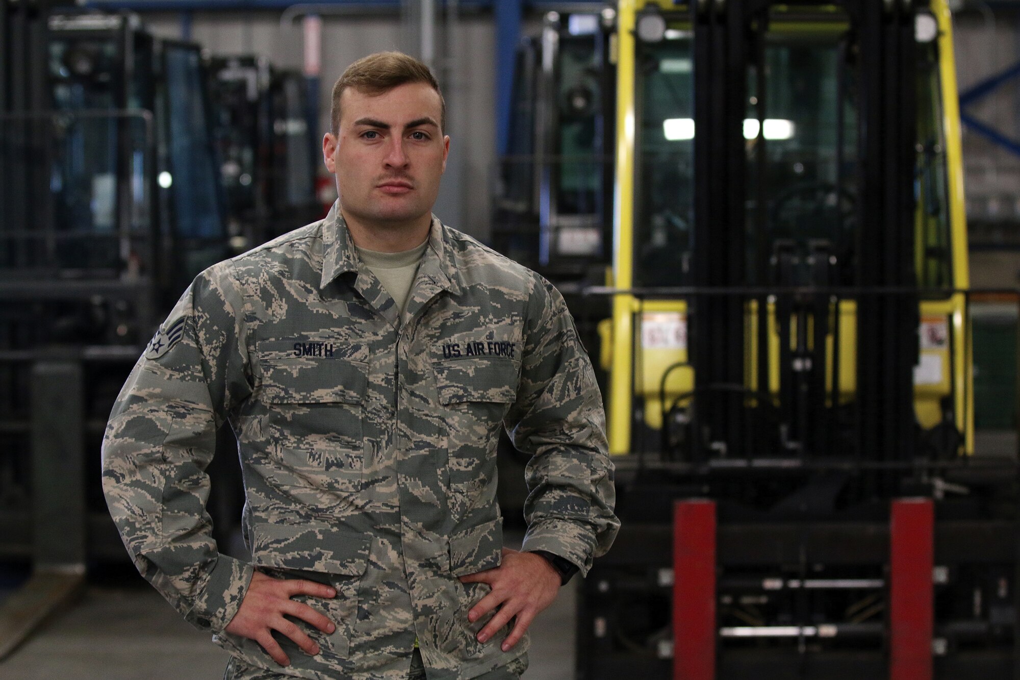 WRIGHT-PATTERSON AIR FORCE BASE, Ohio – Senior Airman Zachary Smith, 87th Aerial Port Squadron cargo processing specialist, is the 445th Airlift Wing December 2015 Spotlight Performer. (U.S. Air Force photo/Tech. Sgt. Patrick O’Reilly)