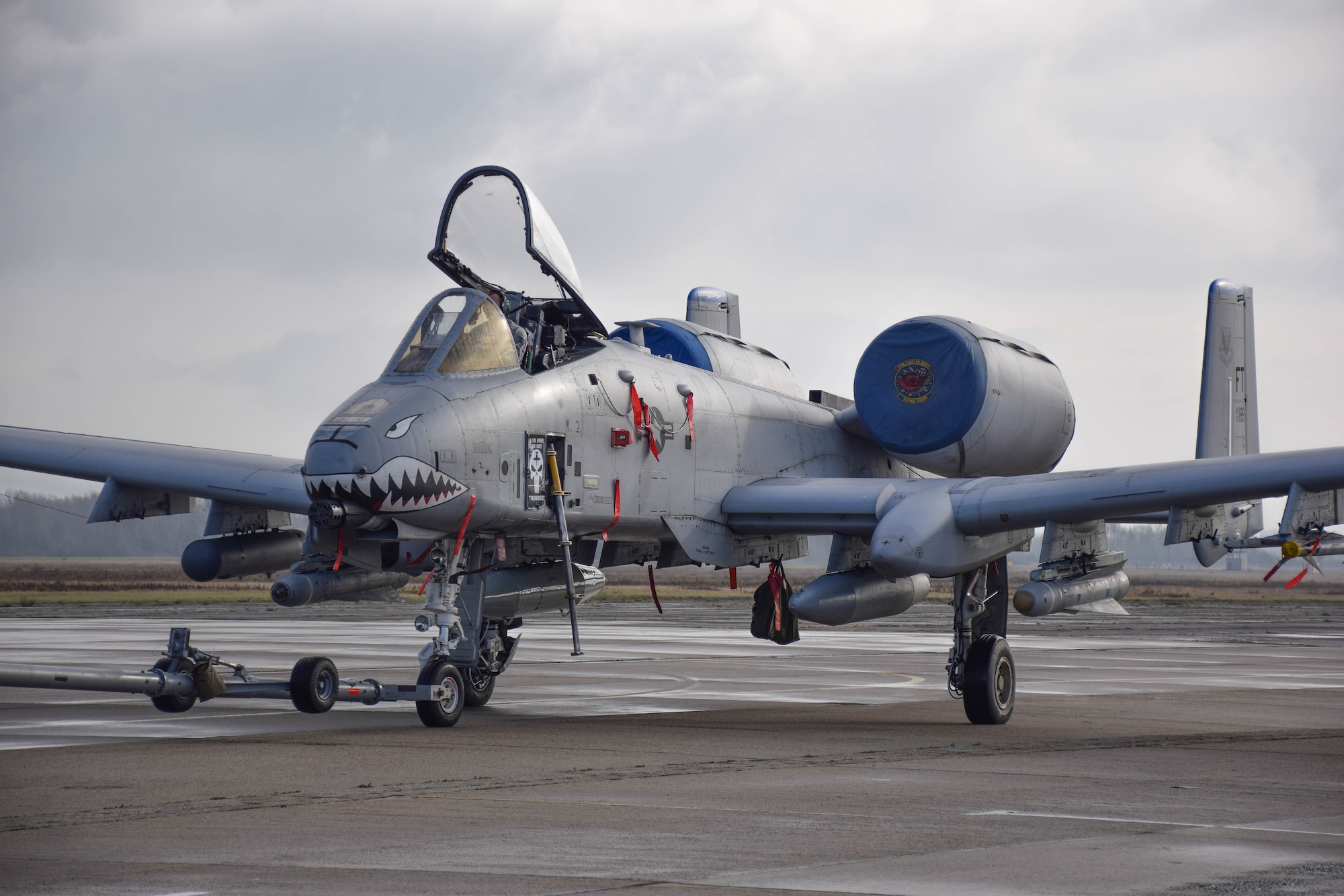 An A-10C Thunderbolt II from the 74th Expeditionary Fighter Squadron is parked on the ramp prior to a training flight at Papa Air Base, Hungary, Dec 2, where it is currently participating in a micro-deployment as part of a Theater Security Package.  The purpose of the deployment is to conduct training and exercises alongside the Hungarian Air Force to increase readiness and enhance interoperability. (U.S. Air Force photo/ Capt. Lauren Ott)
