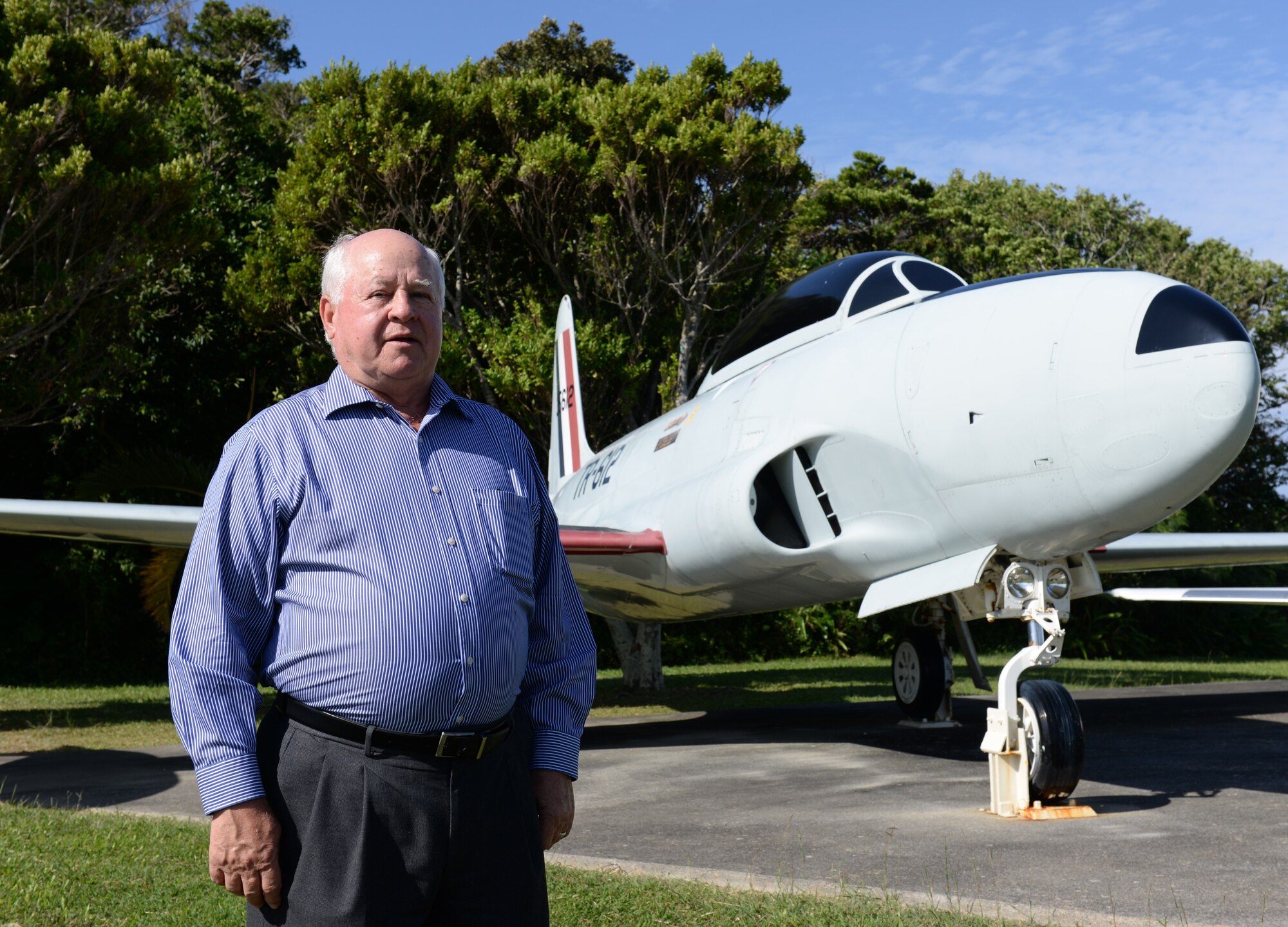 Retired U.S. Air Force Maj. Jim Bailey visits Kadena Air Base, Japan, Oct. 20, 2015, for the first time since 1962. Bailey’s first assignment in the Air Force was as an enlisted air traffic controller for the 18th Tactical Fighter wing in 1961. (U.S. Air Force photo by Senior Airman Omari Bernard)