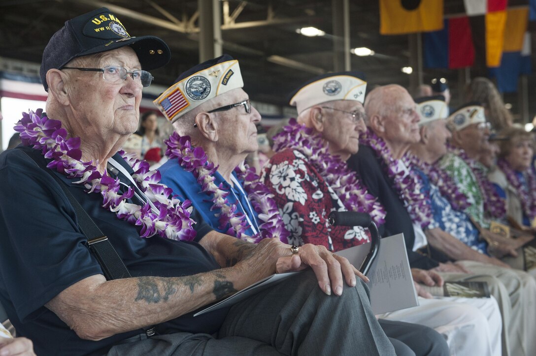 U.S. military veterans attend the Pearl Harbor Day Commemoration Anniversary at Joint Base Pearl Harbor-Hickam, Hawaii, Dec. 7, 2015. U.S. Air Force photo by Staff Sgt. Christopher Hubenthal