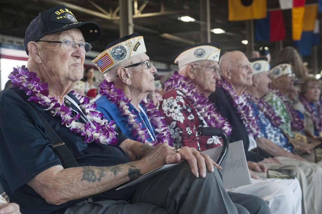 Veterans attend the Pearl Harbor Day Commemoration Anniversary on Joint Base Pearl Harbor-Hickam, Hawaii, Dec. 7, 2015. U.S. Air Force photo by Staff Sgt. Christopher Hubenthal