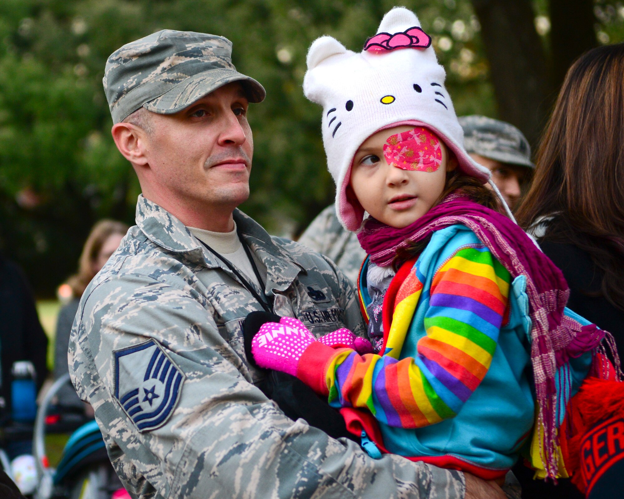 Visitors attend the tree-lighting ceremony outside Chapel One at Barksdale Air Force Base, La., Dec. 3, 2015. Refreshments were served after the ceremony, and Team Barksdale will see the tree lit each night through the holiday season. (U.S. Air Force photo/Senior Airman Benjamin Raughton)