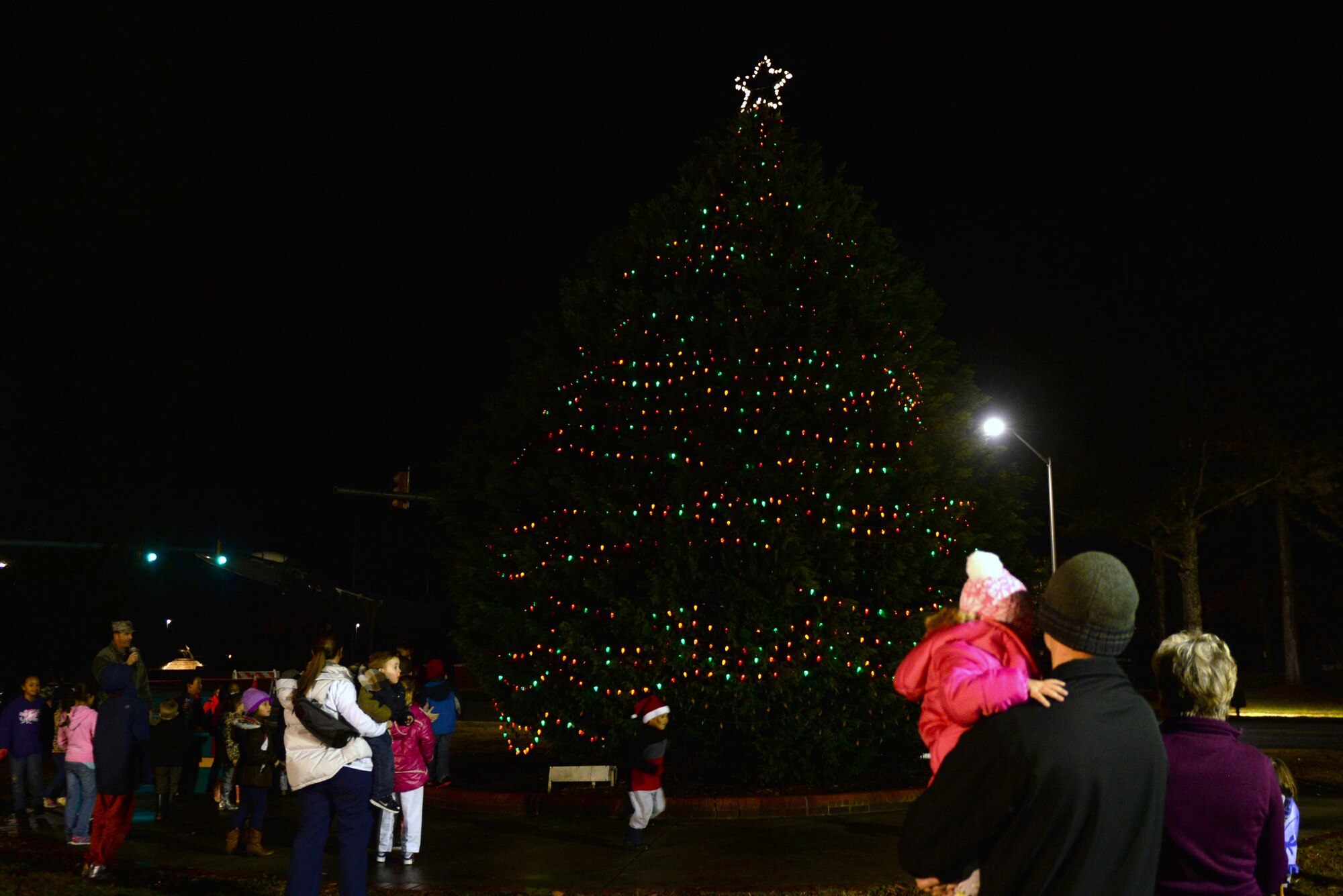 Members of Team attend a tree lighting ceremony, Dec. 7, 2015, at Seymour Johnson Air Force Base, North Carolina. Food venders, jewelry and other trinkets were sold throughout the duration of the ceremony. (U.S. Air Force photo/Airman 1st Class Ashley Williamson)