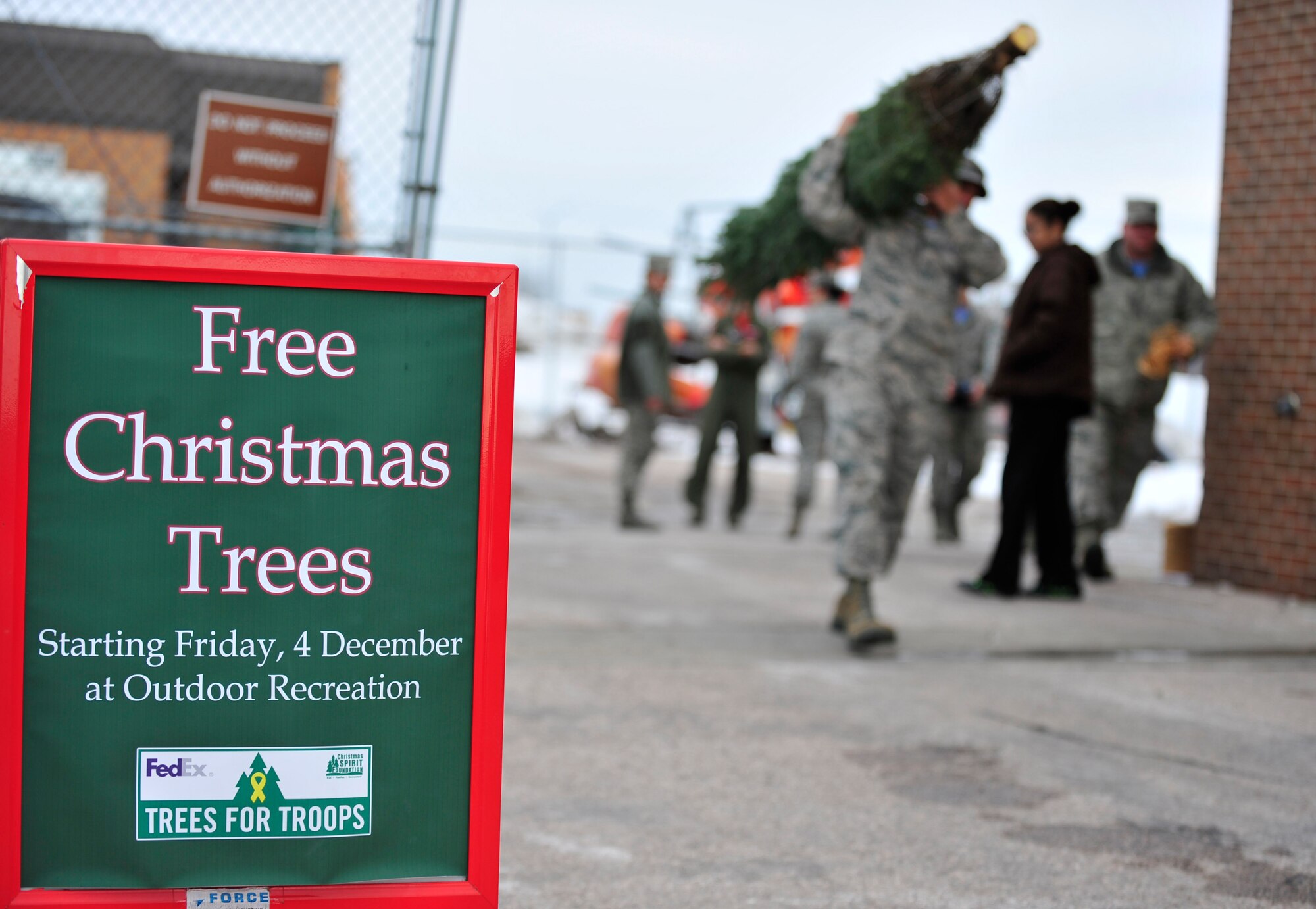 Outdoor Recreation hosted Trees for Troops at Ellsworth Air Force Base, S.D., Dec. 4, 2015. The event began in 2005, allowing tree farmers to show their appreciation by providing Christmas trees to military families at no cost. (U.S. Air Force photo by Airman 1st Class James L. Miller/Released)