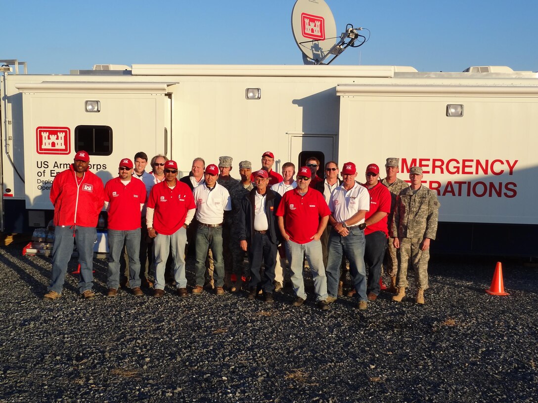 Members of Savannah's emergency power team gather in front of the emergency operations center based in Annville, Penn. in late October 2012. The team mobilized as part of an interagency response to support the New York Engineer District in the wake of Superstorm Sandy.