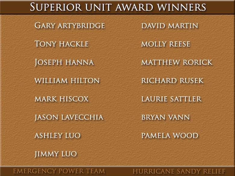 Superior Unit Award winners for Hurricane Sandy response and recovery.