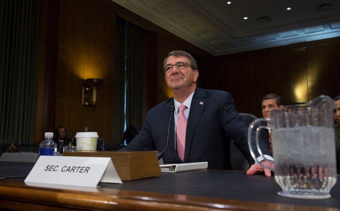 Defense Secretary Ash Carter listens to a senator's question while testifying before the U.S. Senate Armed Services Committee on Capitol Hill in Washington, D.C., Dec. 9, 2015. DoD photo by U.S. Navy Petty Officer 1st Class Tim D. Godbee