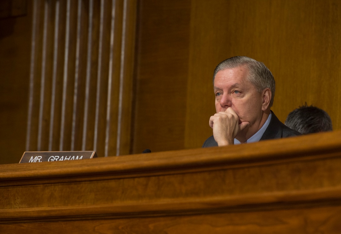 Sen. Lindsey Graham listens to the testimony of Defense Secretary Ash Carter during a U.S. Senate Armed Services Committee hearing on Capitol Hill in Washington, D.C., Dec. 9, 2015. DoD photo by U.S. Navy Petty Officer 1st Class Tim D. Godbee