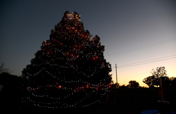 The Laughlin Christmas Tree stands lit on Laughlin Air Force Base, Texas, Dec. 2, 2015. The chapel’s annual Christmas Tree lighting invites Laughlin families to come out and celebrate the beginning of the holiday season. (U.S. Air Force photo by Airman 1st Class Ariel D. Partlow)
