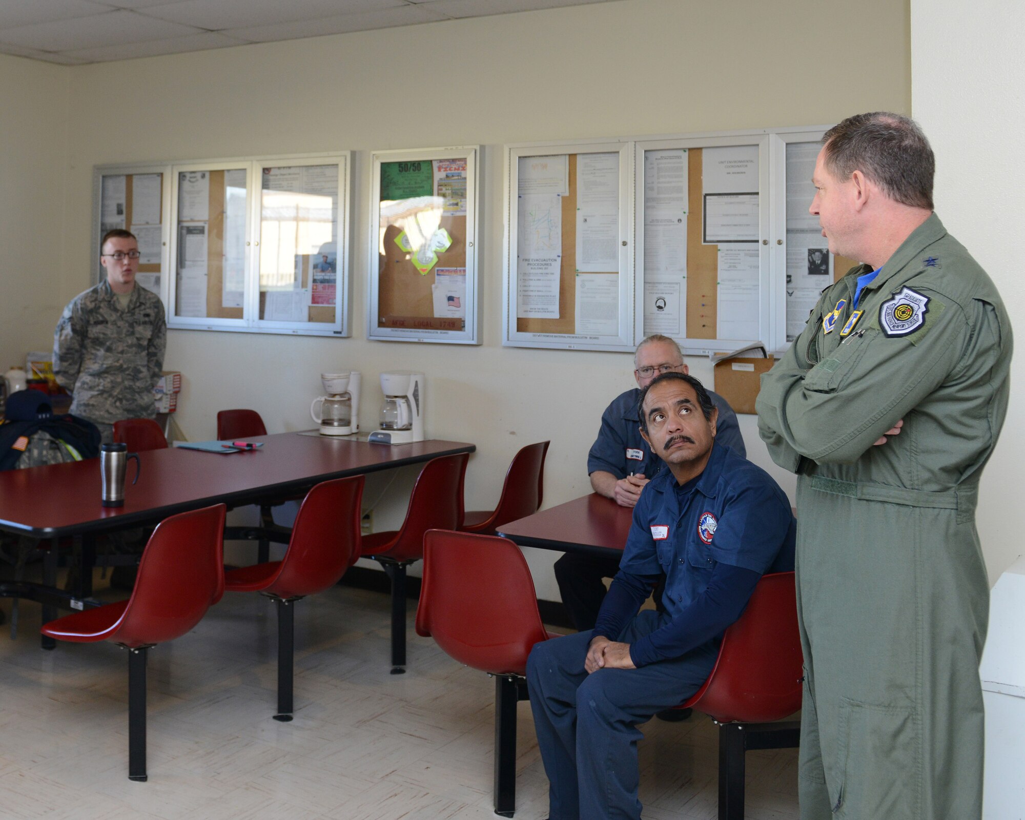 Maj. Gen. James Hecker, 19th Air Force commander, speaks to Airmen from the 47th Maintenance Directorate Egress Shop at Laughlin Air Force Base, Texas, Dec. 4, 2015. Hecker spoke to the maintenance shop about the importance of their job and how they keep the mission going. (U.S. Air Force photo by Senior Airman Jimmie D. Pike)