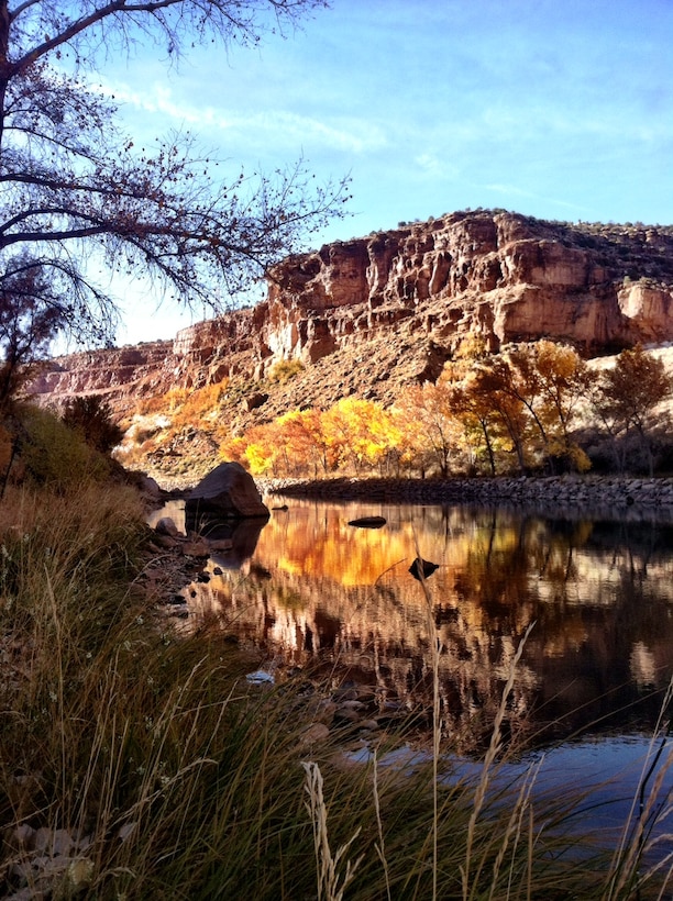 ABIQUIU DAM, N.M. – Fall colors are seen in the Rio Chama Recreation Area along the Rio Chama, Sept. 1, 2015.  Photo by Austin Kuhlman. This was a 2015 photo drive entry.
