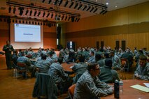 Airmen of Team Osan participate in small-group discussions for Resilient Airman Day Dec. 7, 2015, at the Songtan Community Center near Osan Air Base, Republic of Korea. Airmen participated in discussions on equal opportunity, the “Step Up, Step In” program and suicide prevention. (U.S. Air Force photo/Airman 1st Class Dillian Bamman)