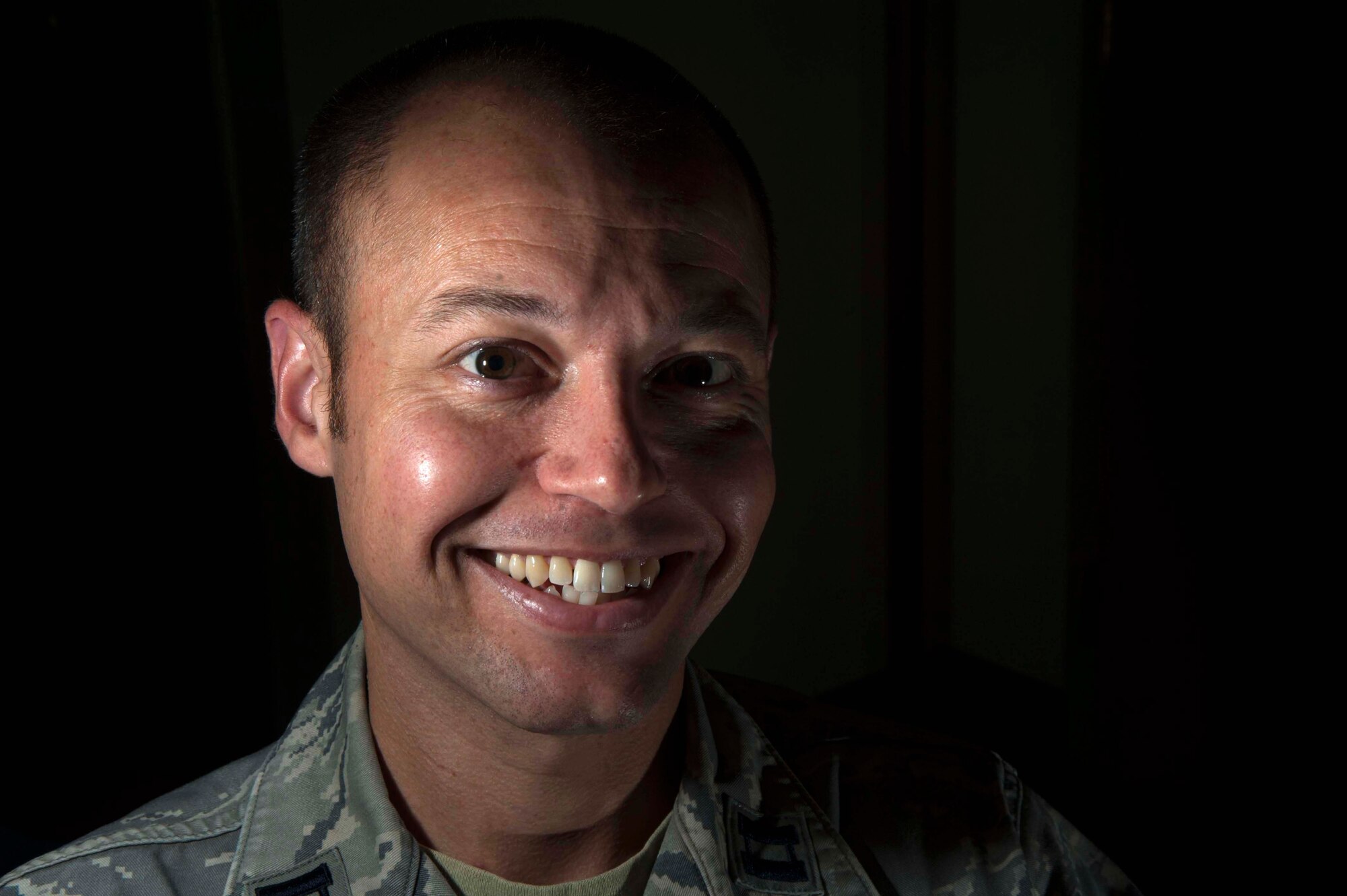 Capt. James Scott, Holm Center Curriculum Directorate Field Leadership chief, poses for a portrait Dec. 3, 2015 at Maxwell Air Force Base, Ala. Scott is scheduled to debut in his first performance as Keith Hartley in the Christmas comedy “Merry Christmas, Dear Grandpa.” (U.S. Air Force photo by Airman 1st Class Alexa Culbert)