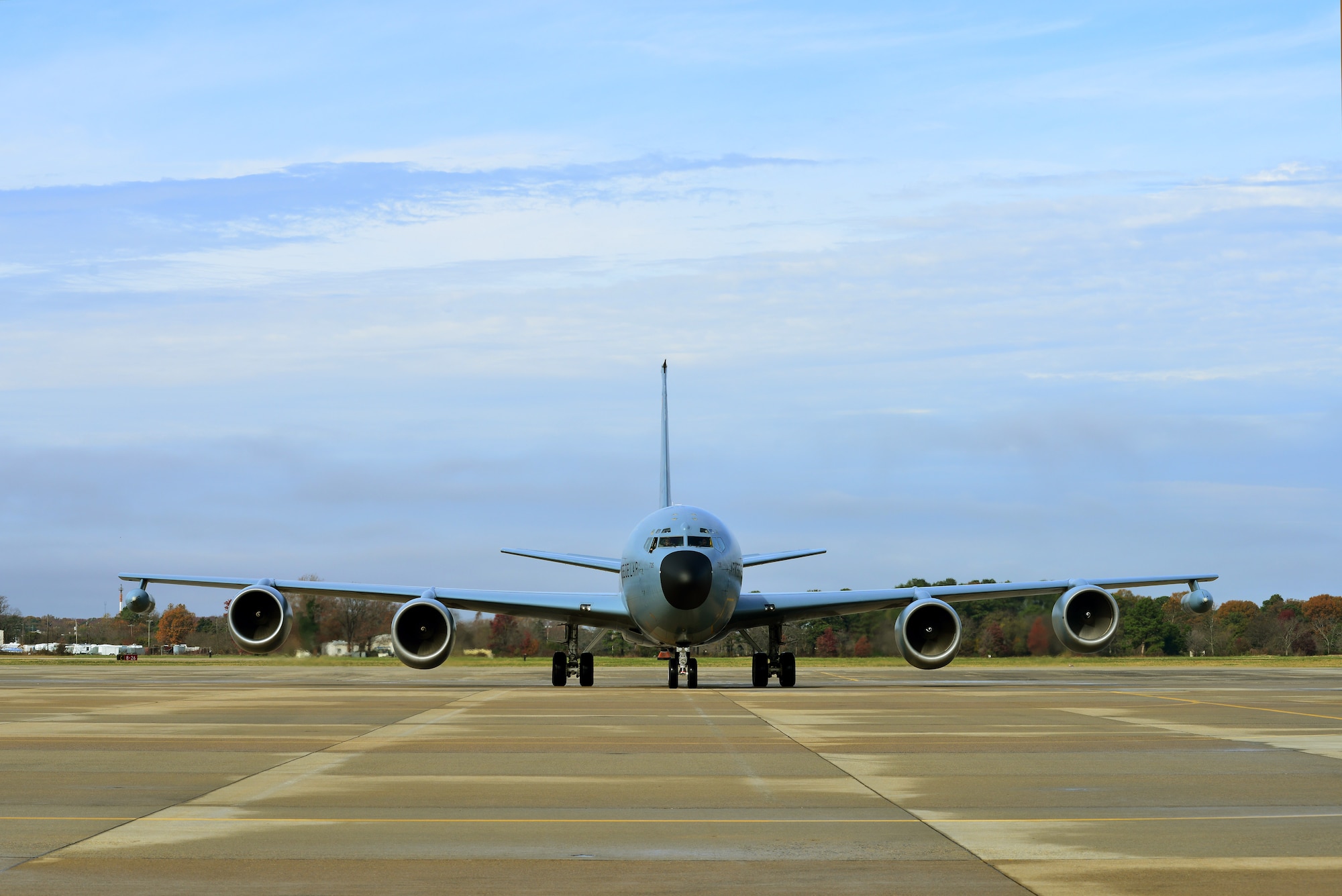 A French air force C-135FR arrives for the inaugural Trilateral Exercise, at Langley Air Force Base, Va., Dec. 1, 2015. While the exercise predominantly focuses on fighter aircraft integration, aerial refueling aircraft, F-15E Strike Eagles, T-38 Talons and U.S. Air Force Airborne Warning and Control System aircraft will also participate. (U.S. Air Force photo by Senior Airman Aubrey White)
