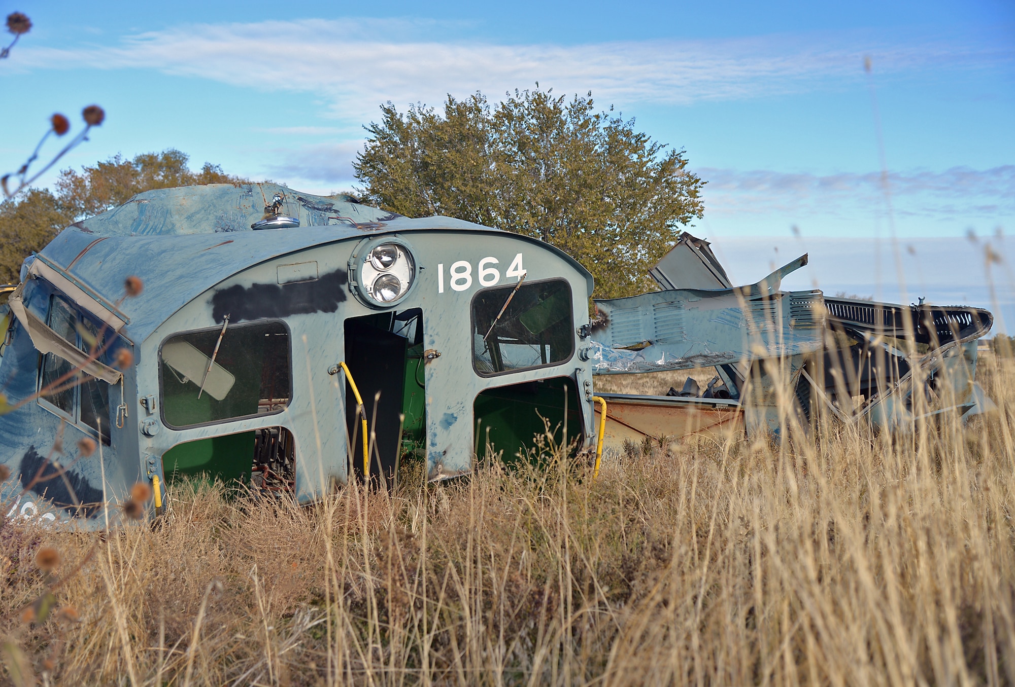 U.S. Air Force S12 Switcher 1864’s cab and engine shroud lay on the ground at Hill Air Force Base, Nov. 12, 2015. The locomotive was purchased by a local salvage yard and its remnants will be recycled and reused as appropriate. (U.S. Air Force photo/Alex R. Lloyd)