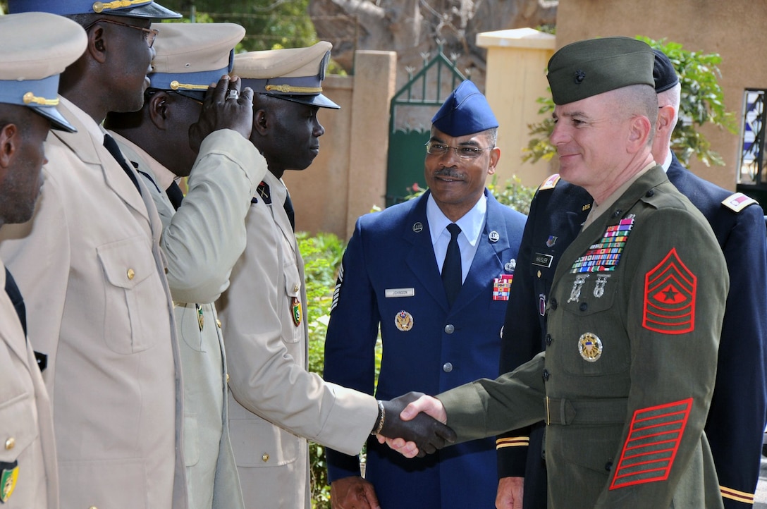 U.S. Marine Corps Sgt. Maj. Bryan Battaglia, senior enlisted advisor to the chairman of the Joint Chiefs of Staff, visited Senegal army noncommissioned officers in Dakar, Senegal, April 26, 2012. DoD photo by Army Master Sgt. Terrence L. Hayes