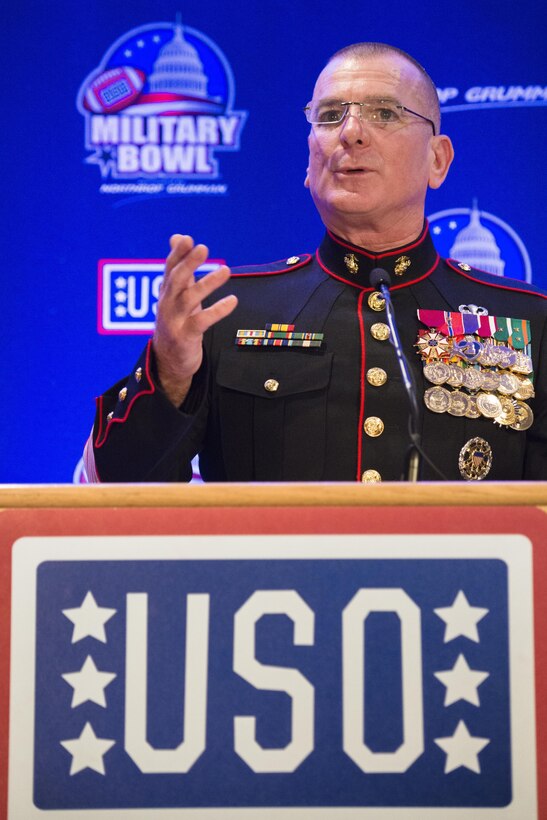 U.S. Marine Corps Sgt. Maj. Bryan B. Battaglia, senior enlisted advisor to the chairman of the Joint Chiefs of Staff, attends the 2014 Military Bowl held at Navy-Marine Corps Memorial Stadium, in Annapolis, Md., Dec. 27, 2014. DoD photo by Army Staff Sgt. Sean K. Harp