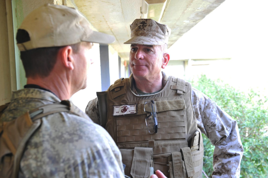 U.S. Marine Corps Sgt. Maj. Bryan Battaglia, senior enlisted advisor to the chairman of the Joint Chiefs of Staff, visited service members throughout Iraq, Oct. 12, 2015 during his visit to the Middle East. DoD photo by Army Master Sgt. Terrence L. Hayes
