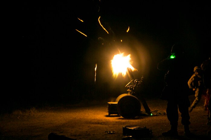 Marines with Golf Battery, 2nd Battalion, 10th Marine Regiment, 2nd Marine Division, fire 120 mm high explosive mortar rounds from an Expeditionary Fire Support System during Exercise Rolling Thunder 2-15 aboard Fort Bragg, N.C., March 9, 2015. Marines will be receiving a new, 120 mm precision extended range munition, called PERM, which will double the range and provide GPS accuracy to the existing EFSS. Marine Corps Systems Command awarded a contract Dec. 8 for the new mortar rounds. (U.S. Marine Corps photo by Sgt. James R. Smith)