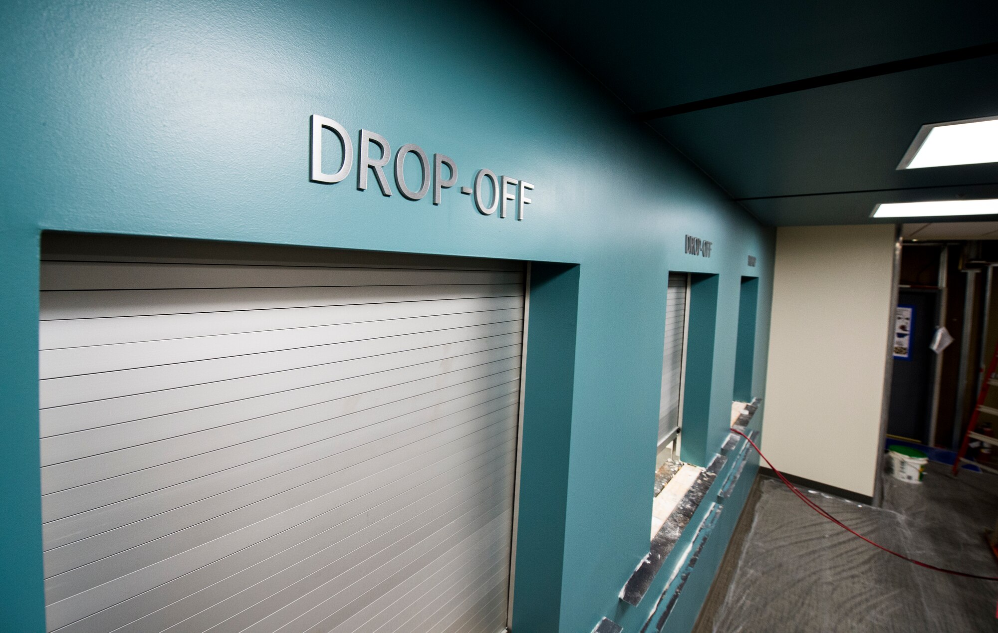 Drop-off and pick-up windows are displayed as construction of the pharmacy nears completion, Dec. 9, 2015, at Moody Air Force Base, Ga. Moody renovated the pharmacy as part a bigger campus modernization and upgrades costing more than $1.5 million. (U.S. Air Force photo by Senior Airman Ceaira Tinsley/Released)
