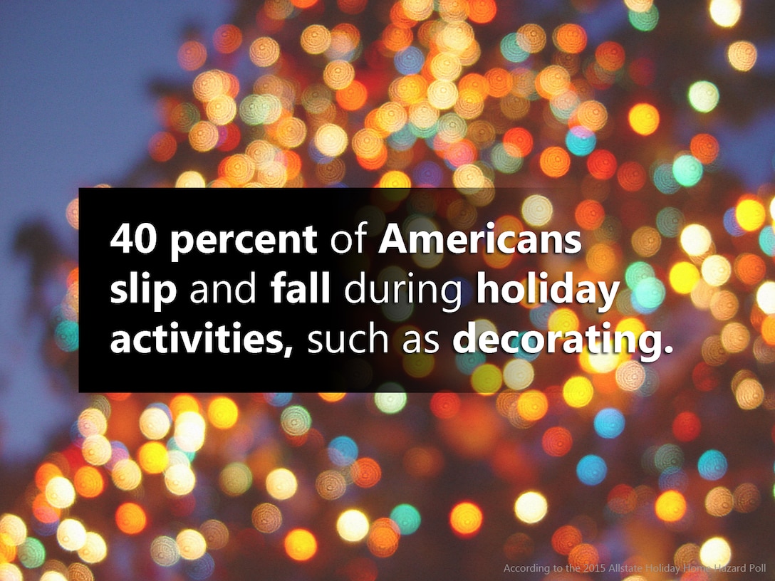 DID YOU KNOW: Nearly 40 percent of Americans slip and fall during holiday activities, such as decorating. (U.S. Air National Guard graphic by Senior Airman Kasey M. Phipps/Released)