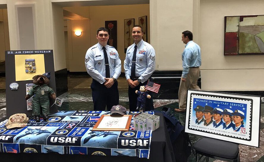 Staff Sgt. Russell Caesar, left, and Staff Sgt. Ralph Hall Gonzalez, 314th Recruiting Squadron A-Flight, take part in the first Philadelphia Department of Labor Veterans Day Tribute, Nov. 10, 2015. (U.S. Air Force photo)